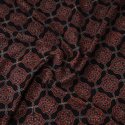 Black - Red Whorls Sufiyan Khatri Special Ajrakh Block Printed Natural Dyed Cotton Fabric 36