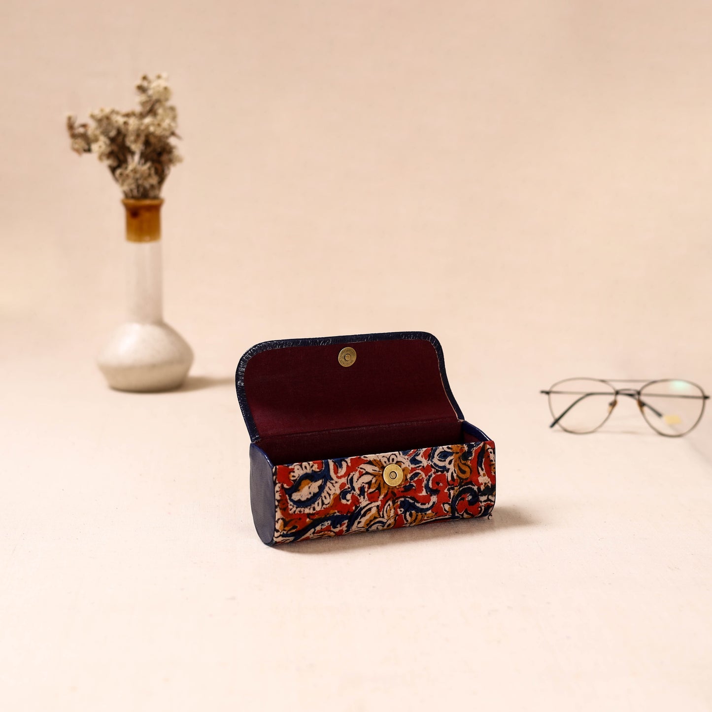 Embossed Leather Flap Kalamkari Spectacle Case by Asalkaar 57