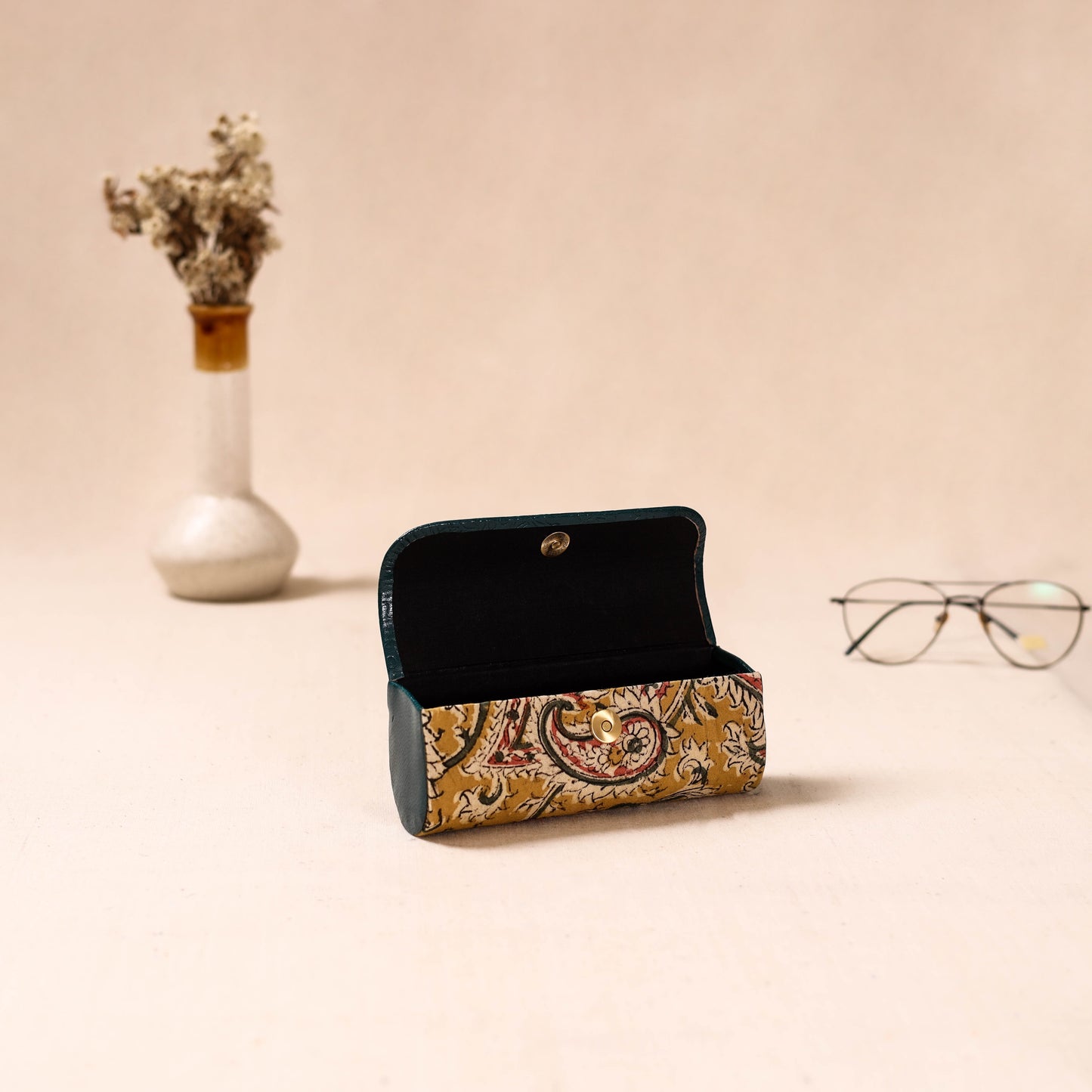 Embossed Leather Flap Kalamkari Spectacle Case by Asalkaar 58