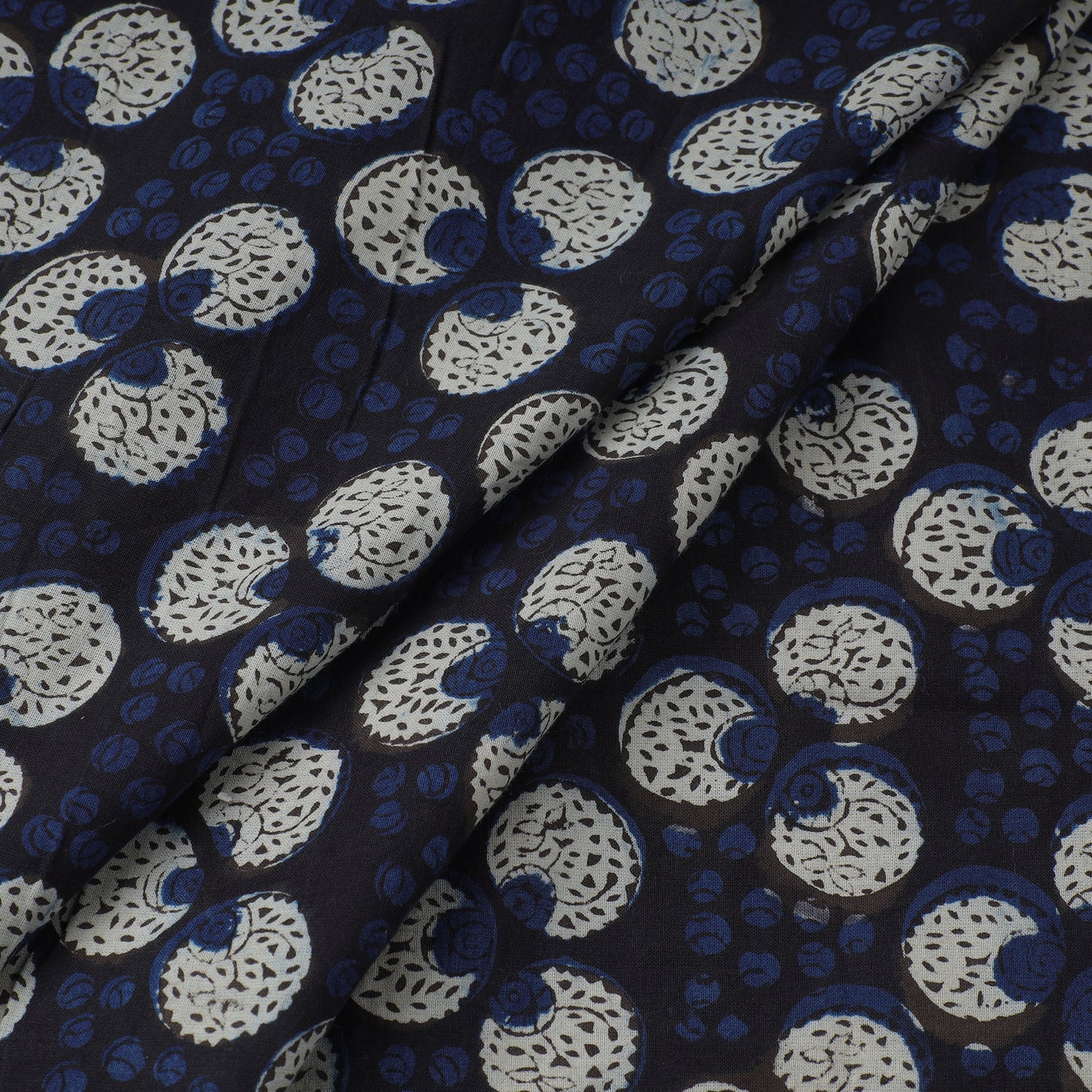 Blue - Bagru Dabu Hand Block Printed Cotton Natural Dyed Fabric 35