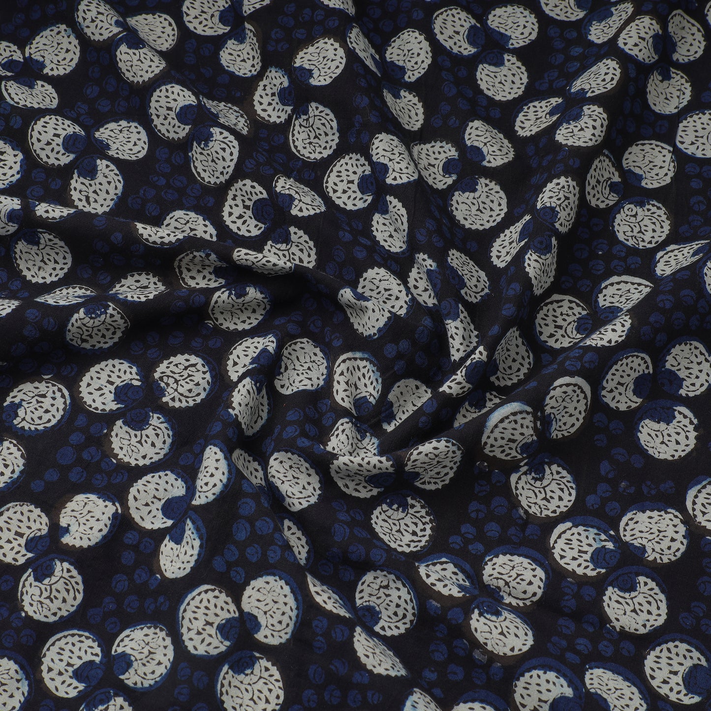 Blue - Bagru Dabu Hand Block Printed Cotton Natural Dyed Fabric 35