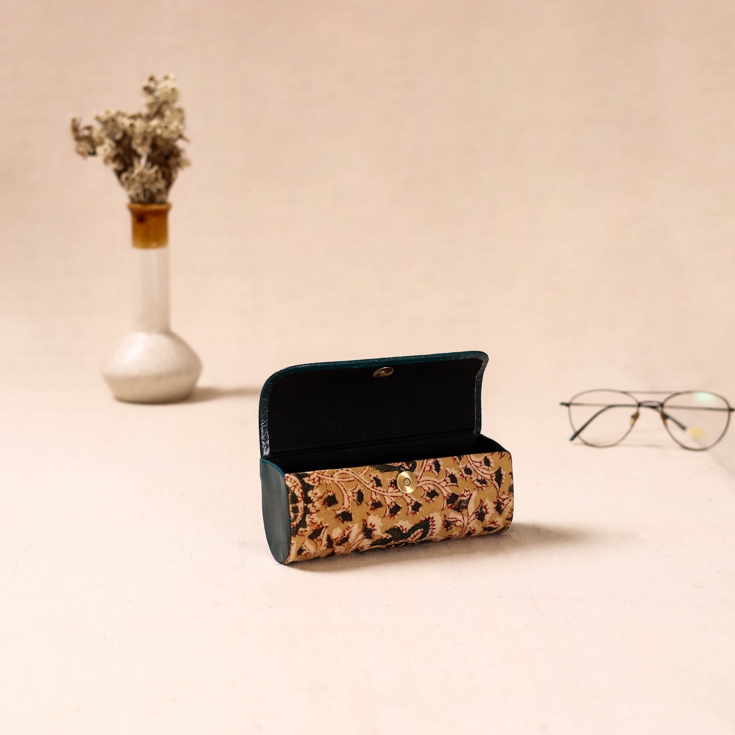Embossed Leather Flap Kalamkari Spectacle Case by Asalkaar 59