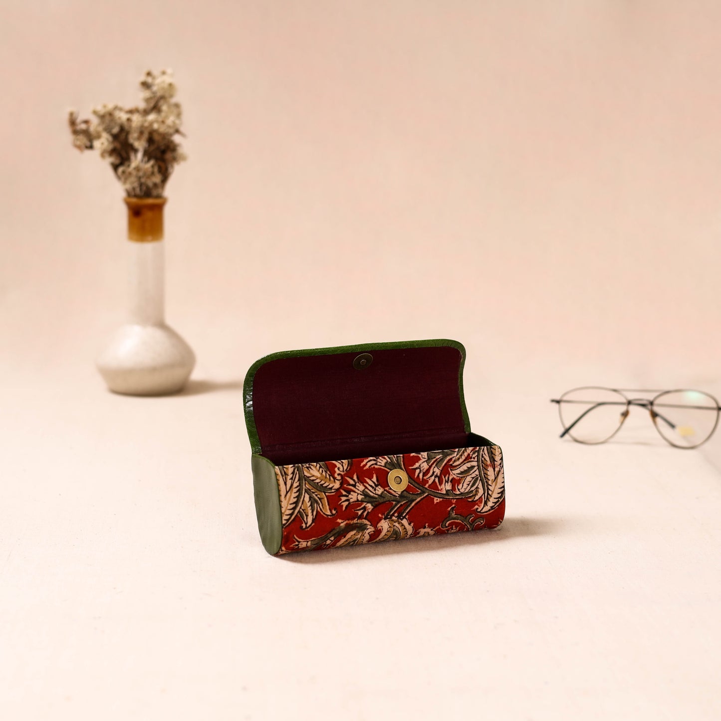 Embossed Leather Flap Kalamkari Spectacle Case by Asalkaar 60