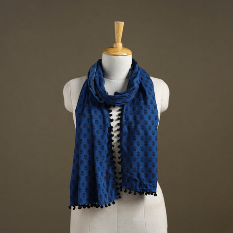 Blue - bagh cotton stole 32 - handcrafted