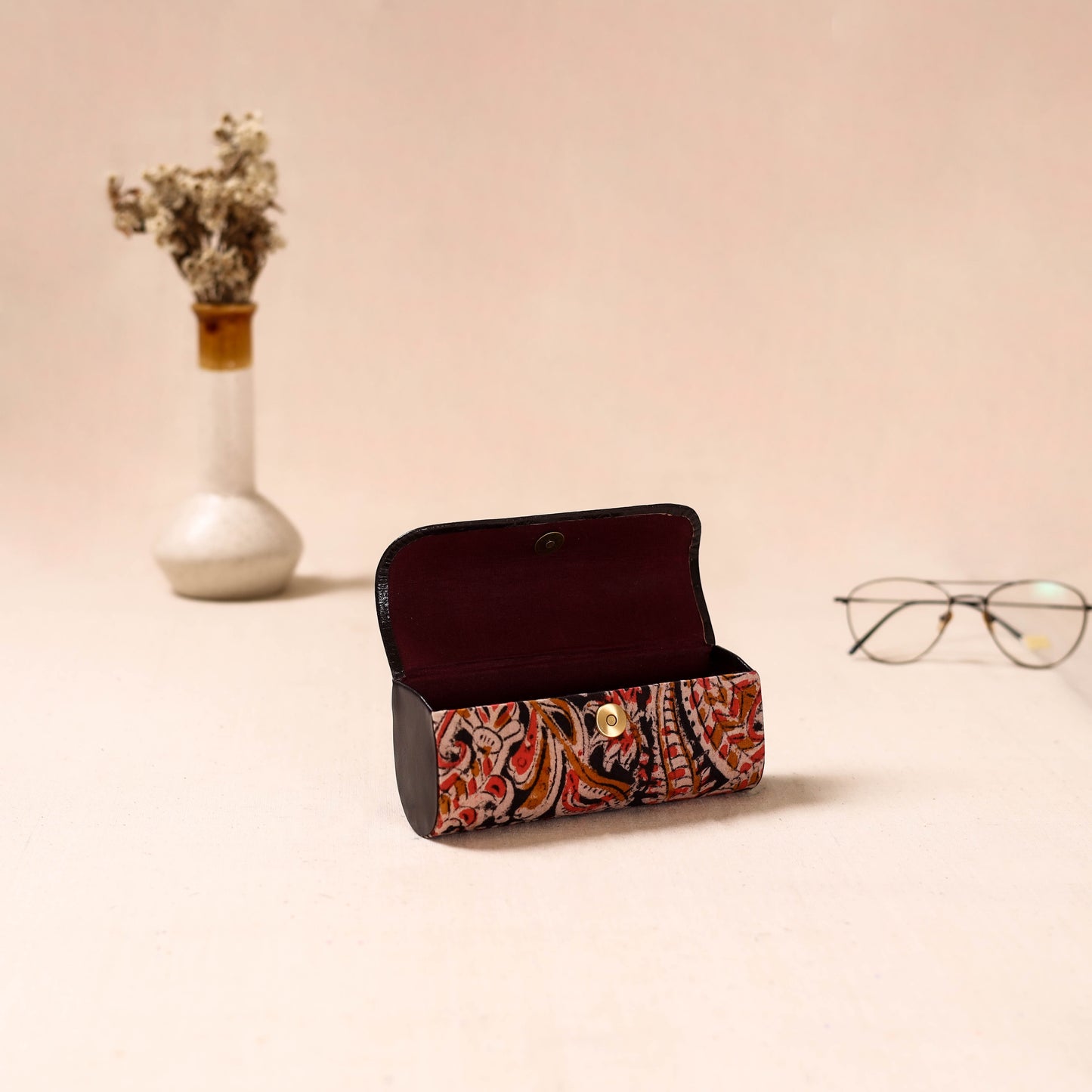 Embossed Leather Flap Kalamkari Spectacle Case by Asalkaar 61