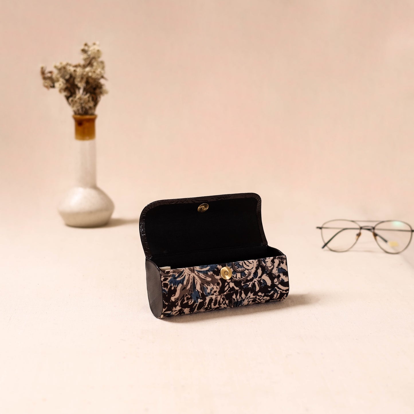 Embossed Leather Flap Kalamkari Spectacle Case by Asalkaar 62