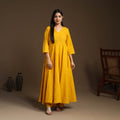 Buy Yellow Flared Cotton Jacquard Kurta with Palazzo Set