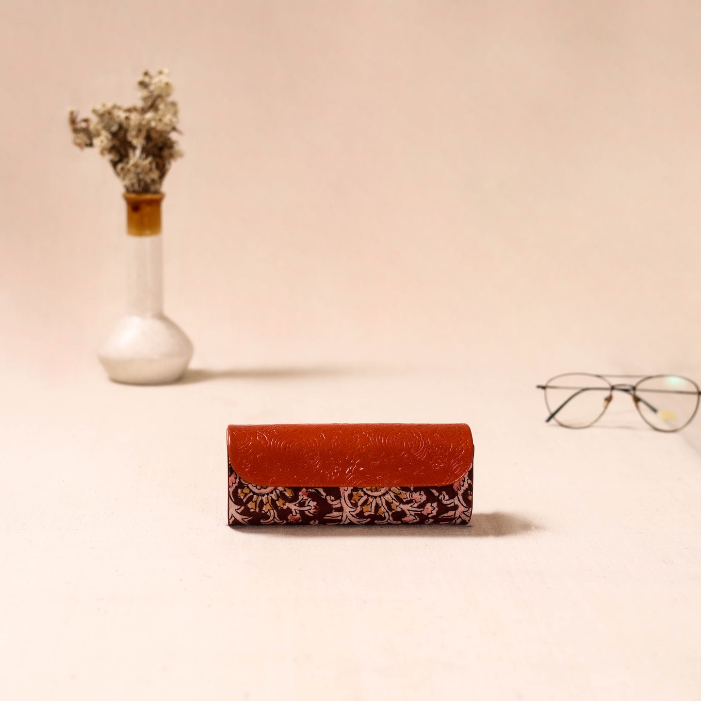 Embossed Leather Flap Kalamkari Spectacle Case by Asalkaar 63