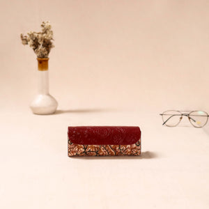 Maroon - Embossed Leather Flap Kalamkari Spectacle Case by Asalkaar 64