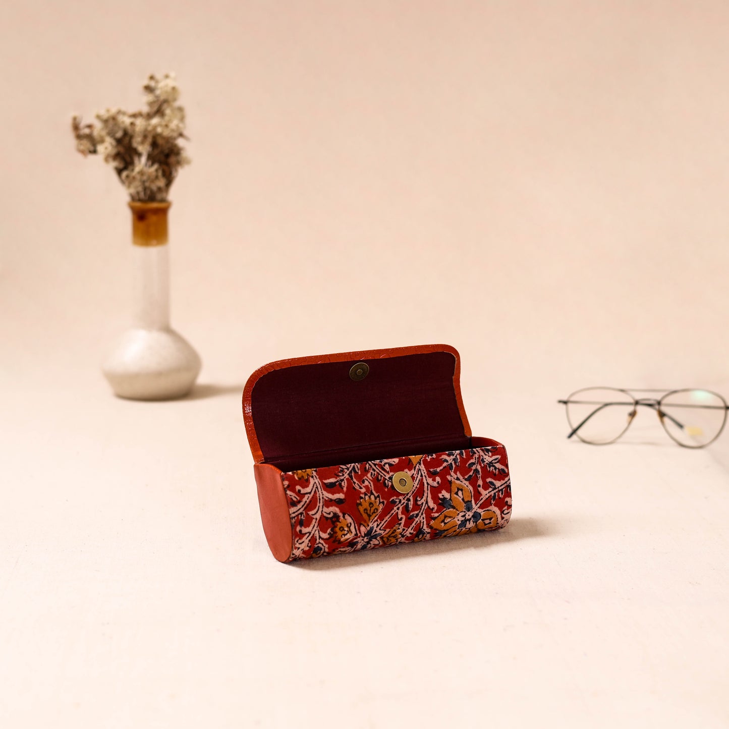 Embossed Leather Flap Kalamkari Spectacle Case by Asalkaar 66