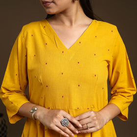 Buy Yellow Flared Cotton Jacquard Kurta with Palazzo Set
