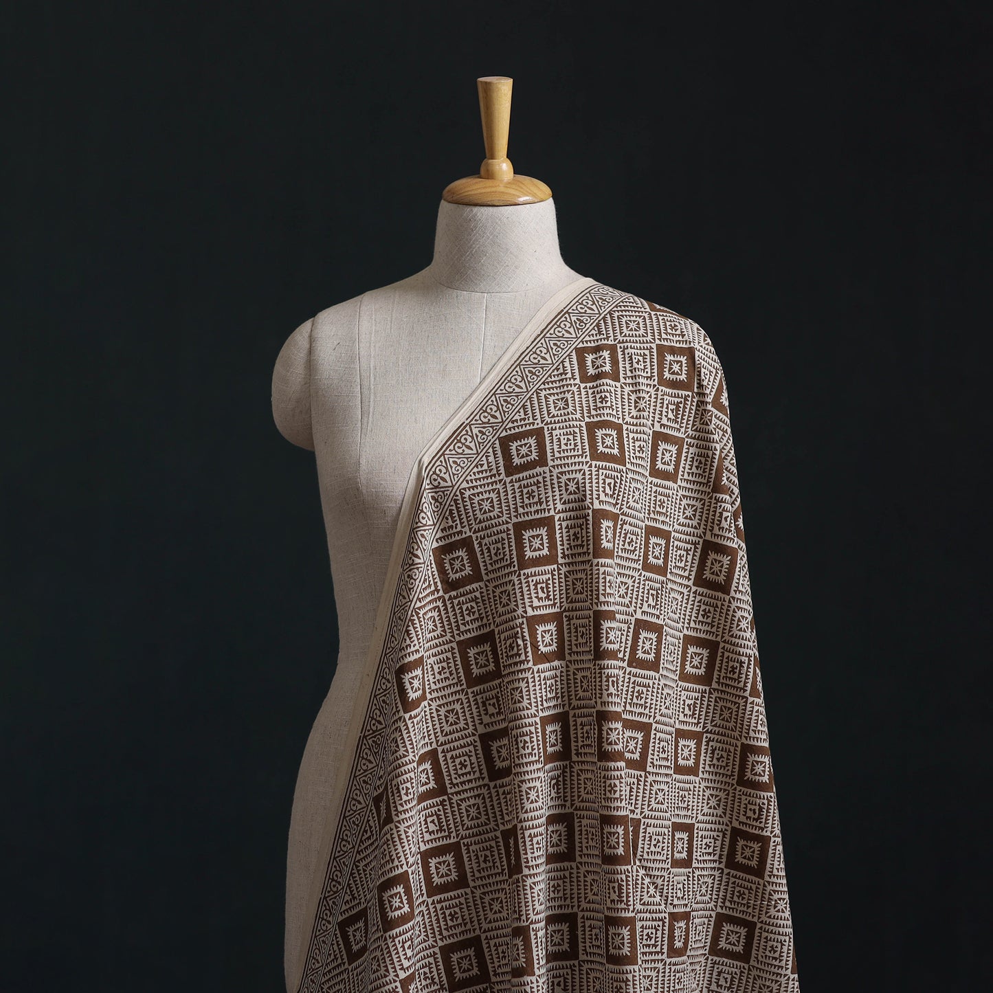 Brown - Bagh Hand Block Print Natural Dyed Cotton Fabric 07