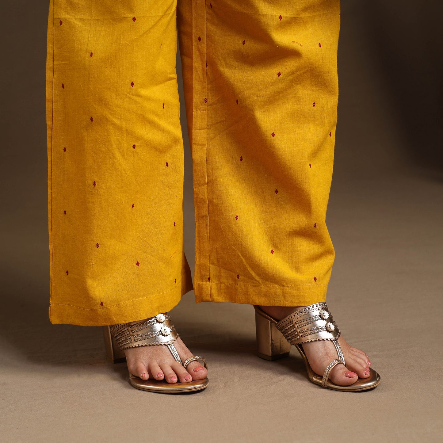 Buy Yellow Flared Cotton Jacquard Kurta with Palazzo Set