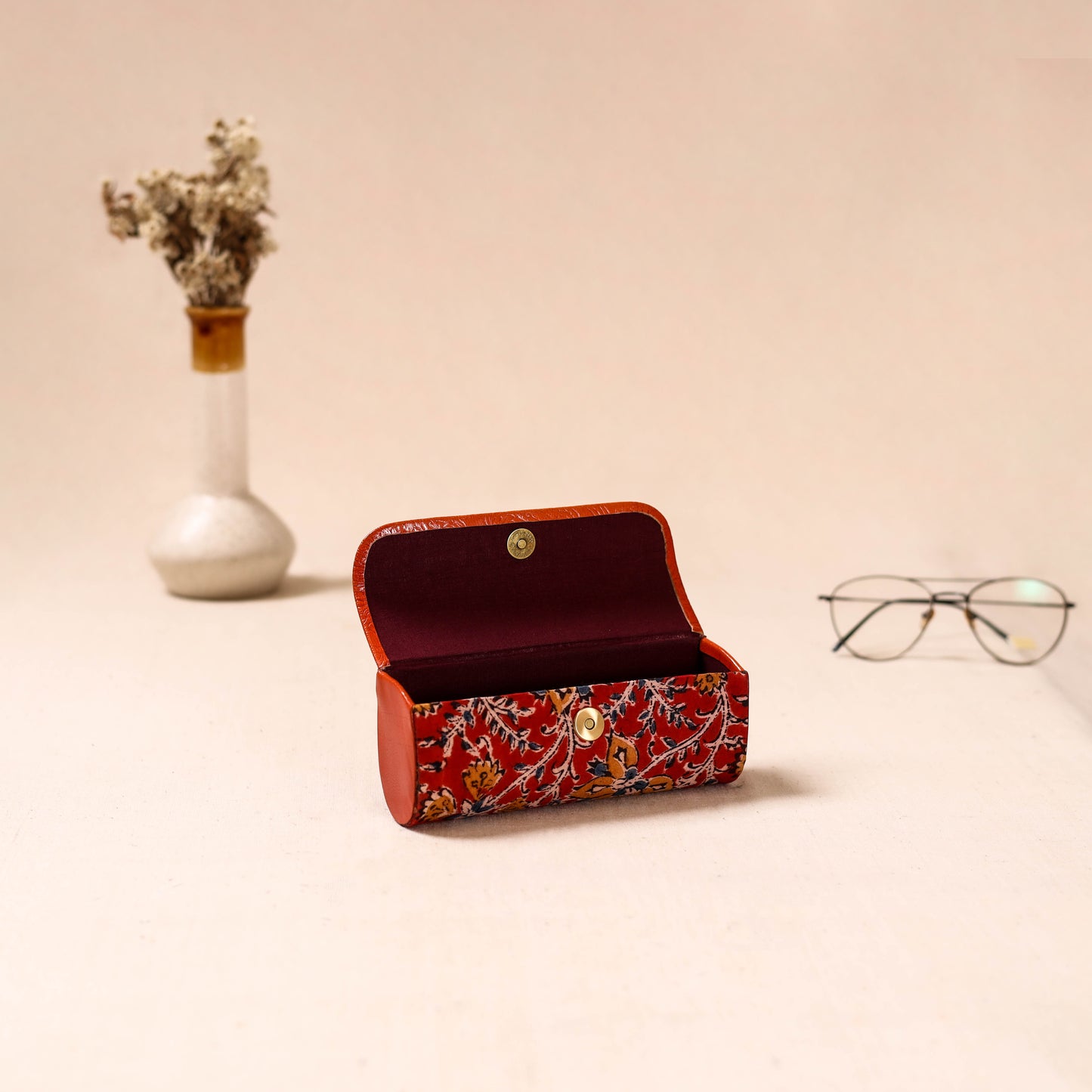 Embossed Leather Flap Kalamkari Spectacle Case by Asalkaar 69