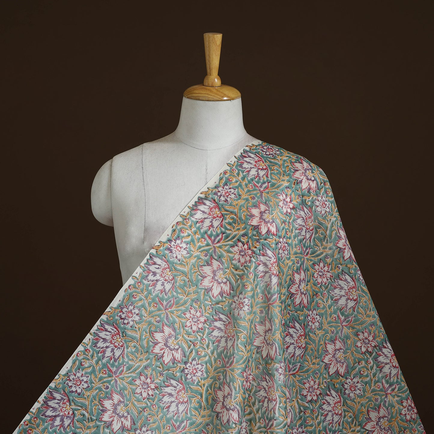 Green - handloom chanderi silk sanganeri fabric 04