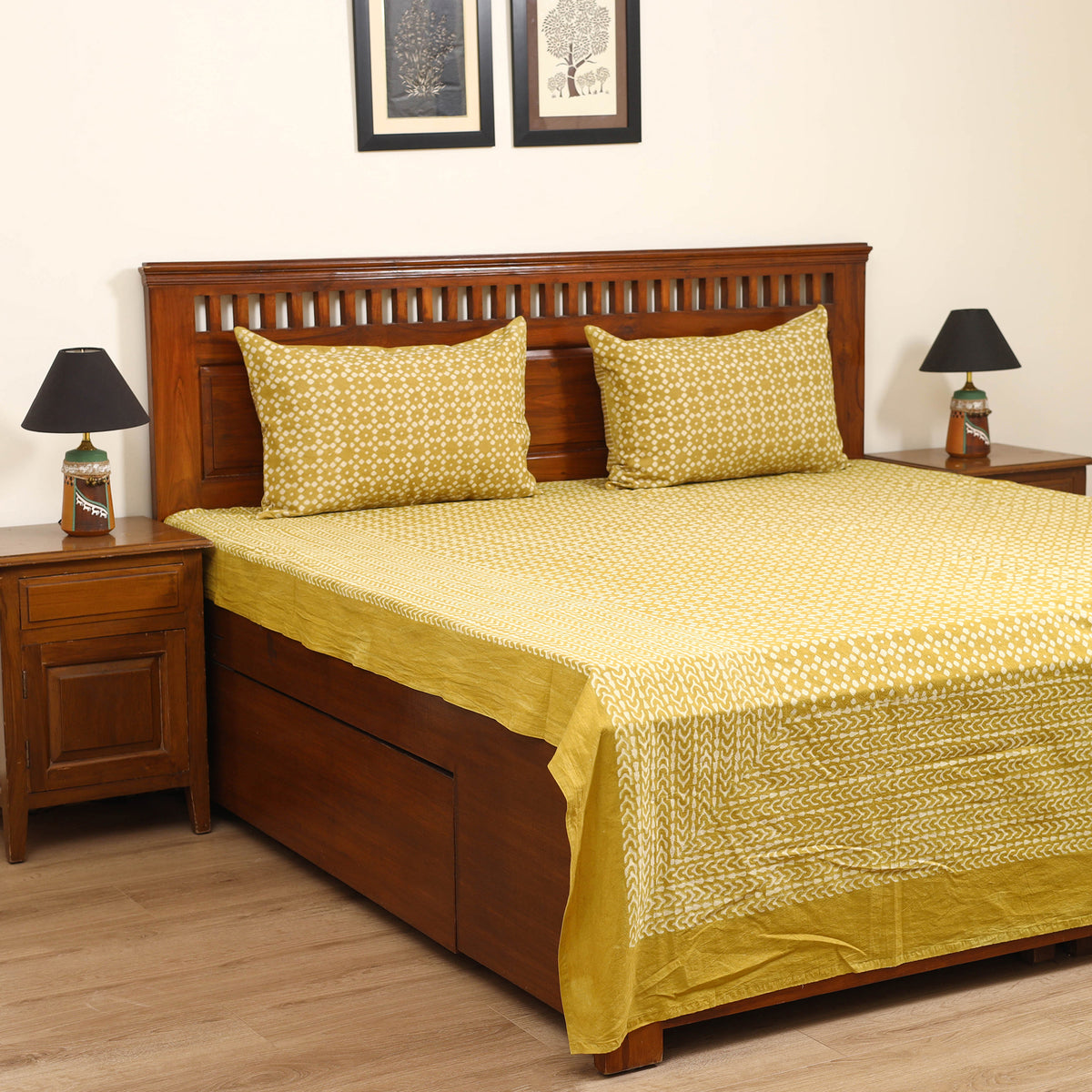 Pipad Hand Block Print Double Bedsheet with 2 Pillow Cover Set (108 x 90 in) 51