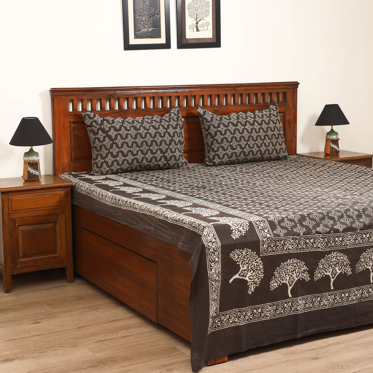 Pipad Hand Block Print Double Bedsheet with 2 Pillow Cover Set (108 x 90 in) 41