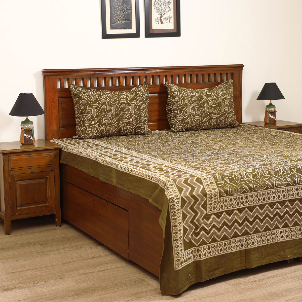 Pipad Hand Block Print Double Bedsheet with 2 Pillow Cover Set (108 x 90 in) 43