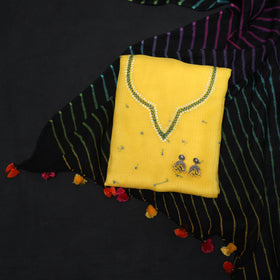 Yellow - 2pc cotton unstitched hand embroidery kota doria