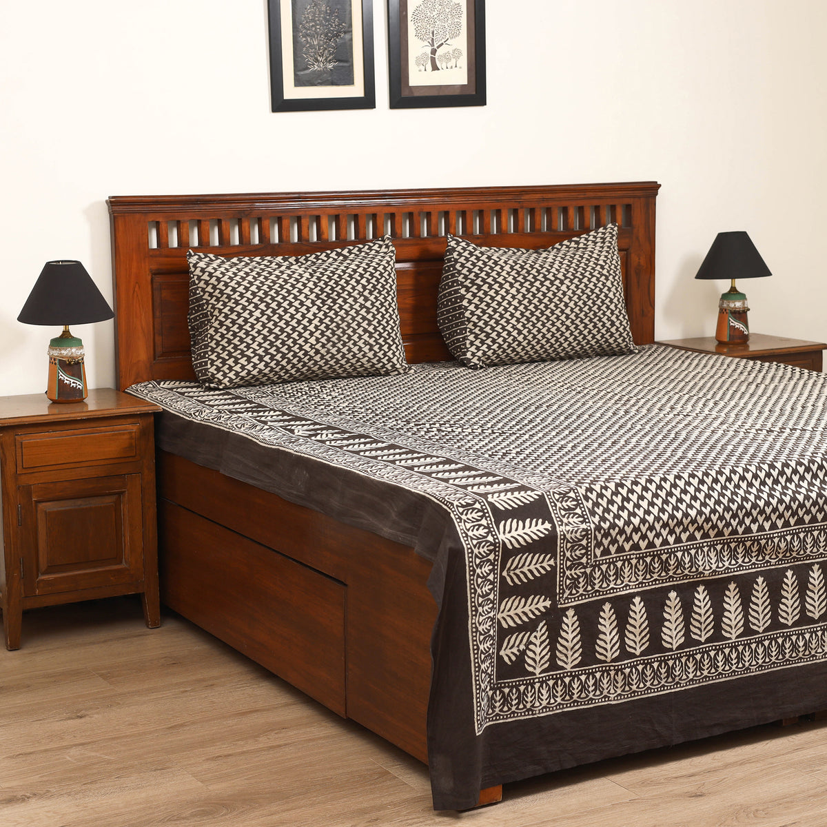 Pipad Hand Block Print Double Bedsheet with 2 Pillow Cover Set (108 x 90 in) 45