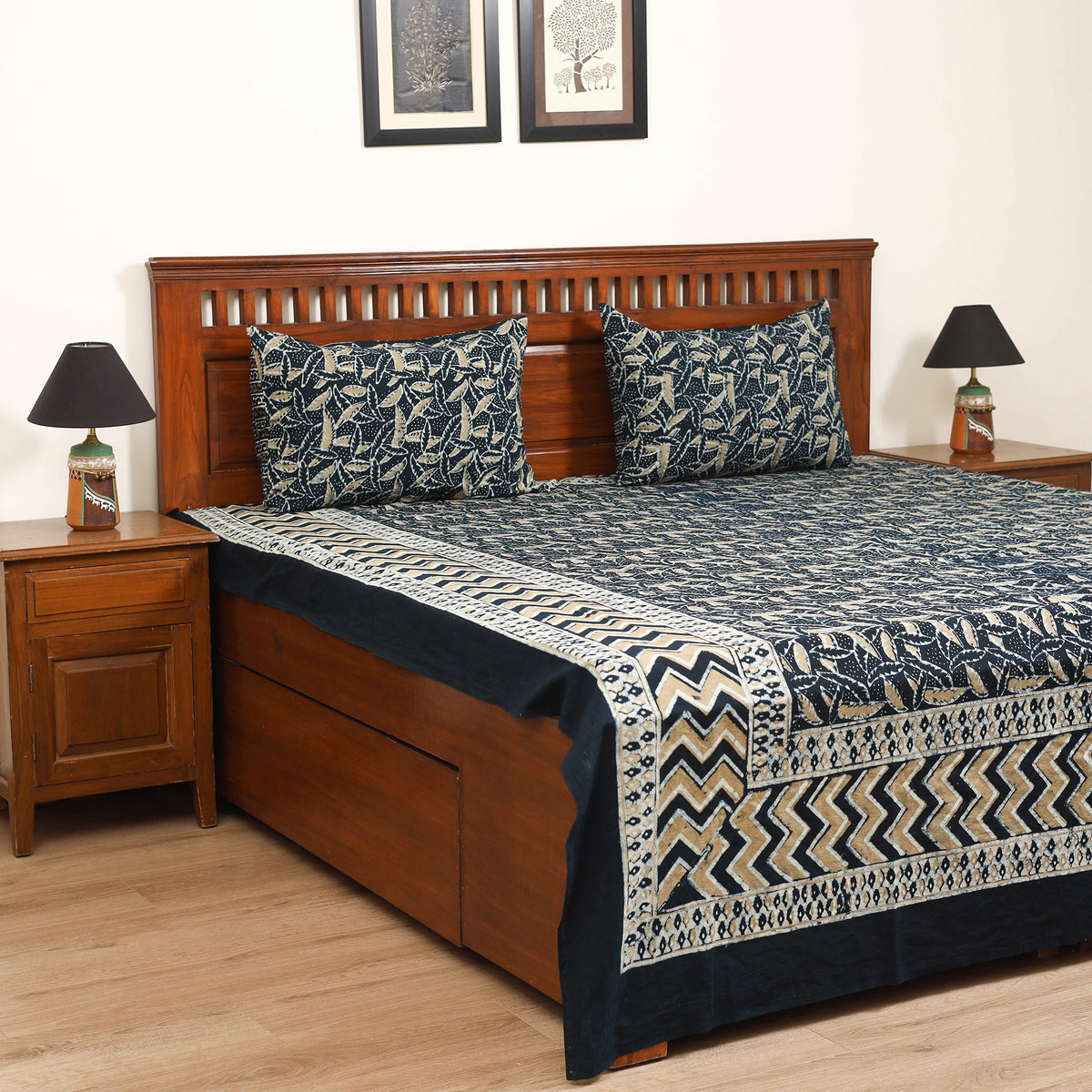 Pipad Hand Block Print Double Bedsheet with 2 Pillow Cover Set (108 x 90 in) 47