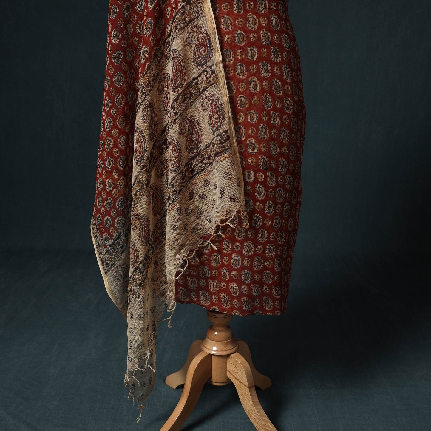 Pedana Kalamkari Block Print Kota Doria Cotton 2pc Unstitched Dress Material Kurta Set 01