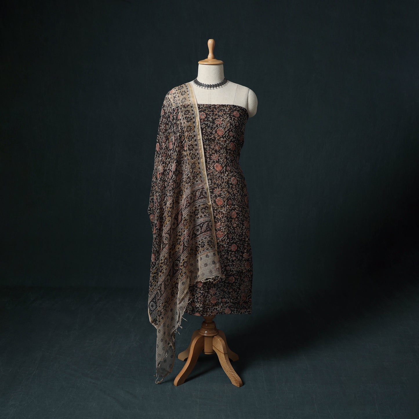 Pedana Kalamkari Block Print Kota Doria Cotton 2pc Unstitched Dress Material Kurta Set 03
