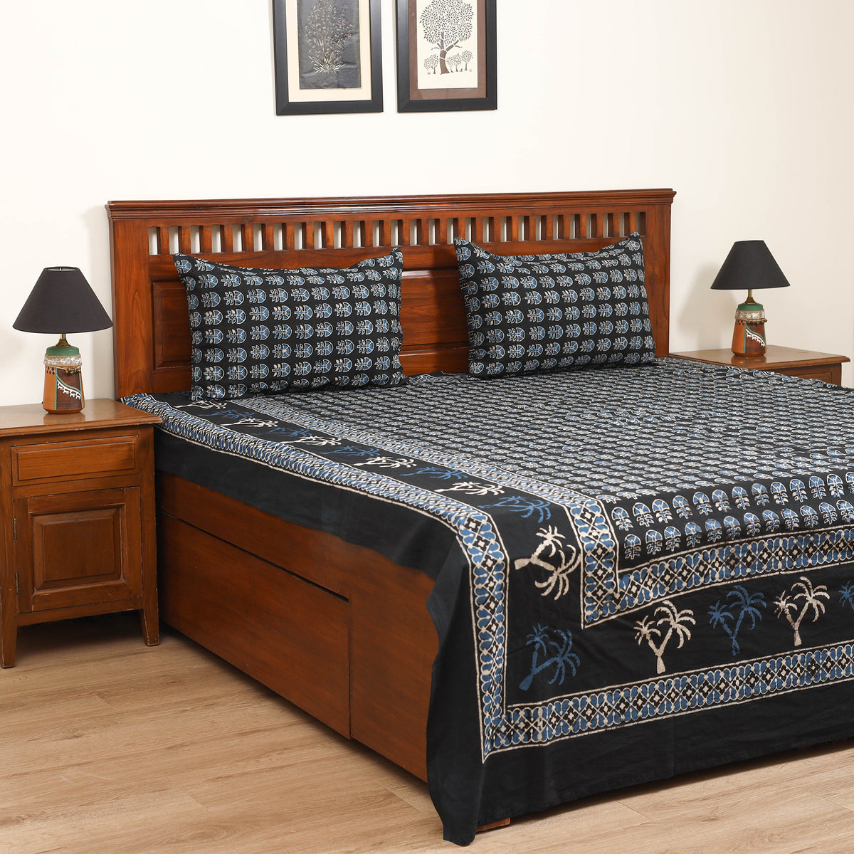 Pipad Hand Block Print Double Bedsheet with 2 Pillow Cover Set (108 x 90 in) 53