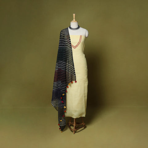 Yellow - 2pc cotton unstitched hand embroidery kota doria