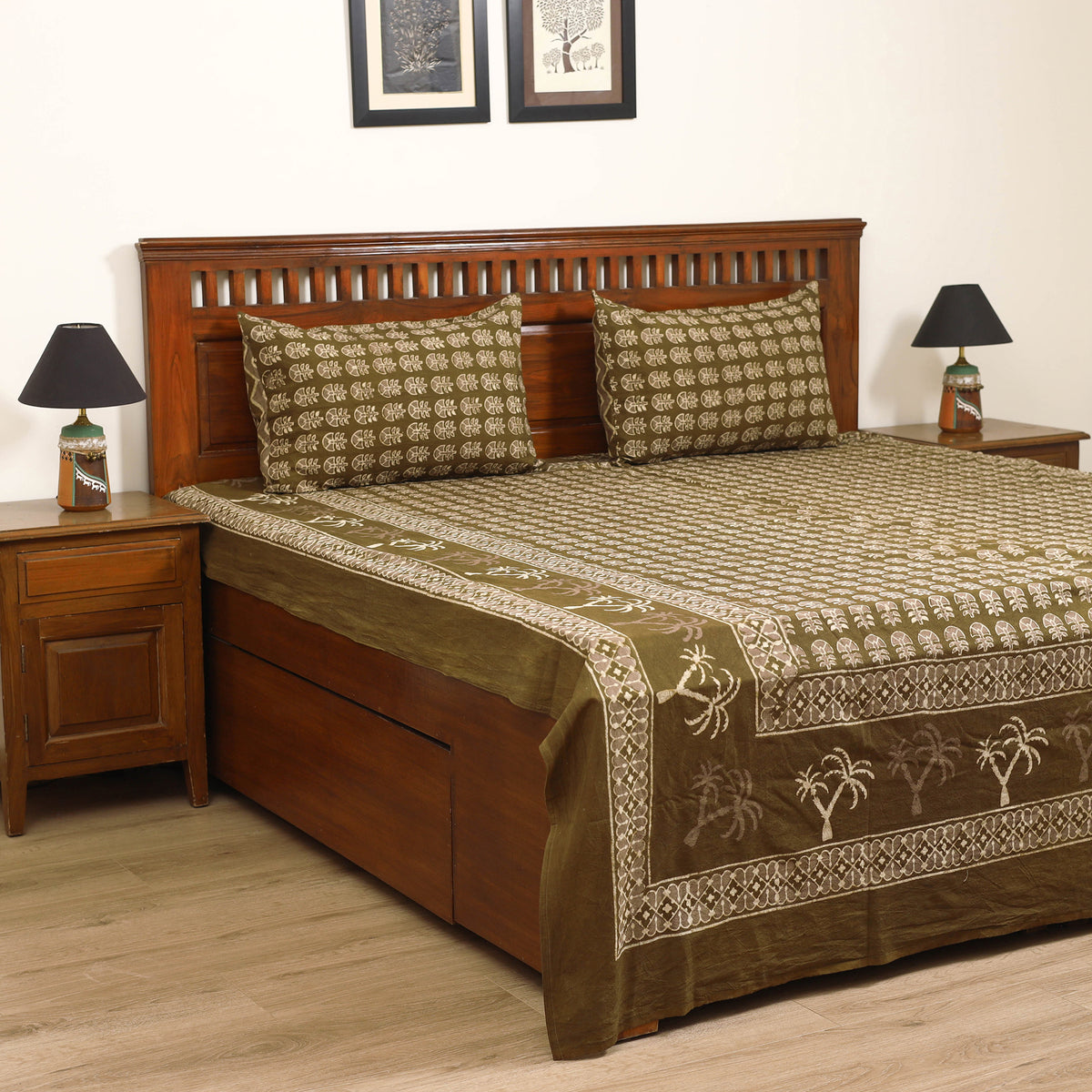 Pipad Hand Block Print Double Bedsheet with 2 Pillow Cover Set (108 x 90 in) 55