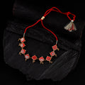 WHE Red Festive Repurposed Brocade Fabric & Wood Choker Necklace 03