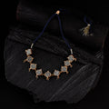 WHE Blue Festive Repurposed Brocade Fabric & Wood Choker Necklace 04