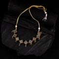 WHE Green Festive Repurposed Brocade Fabric & Wood Choker Necklace 05