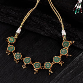 WHE Green Festive Repurposed Brocade Fabric & Wood Choker Necklace 06