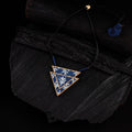 WHE Indigo Repurposed Fabric & Wood Triangular Necklace 08
