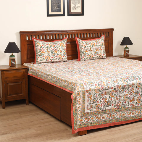 Floral Sanganeri Hand Block Print Cotton Double Bedsheet with 2 Pillow Cover Set (108 x 90 in) 58