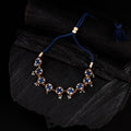 WHE Indigo Blue Repurposed Fabric & Wood Choker Necklace 09