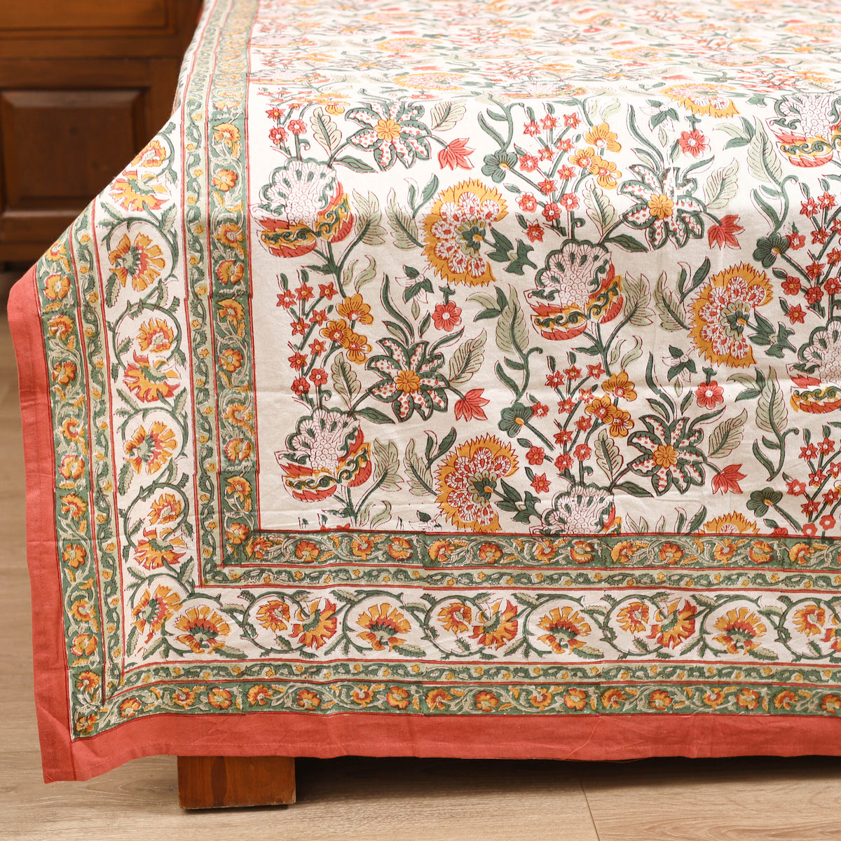 Floral Sanganeri Hand Block Print Cotton Double Bedsheet with 2 Pillow Cover Set (108 x 90 in) 58