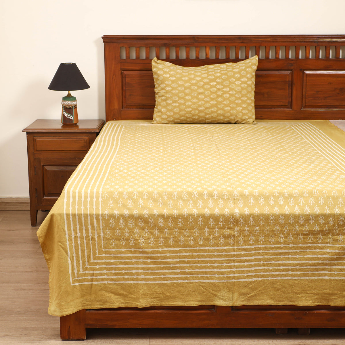 Pipad Hand Block Print Single Bedsheet with 1 Pillow Cover Set (90 x 60 in) 29