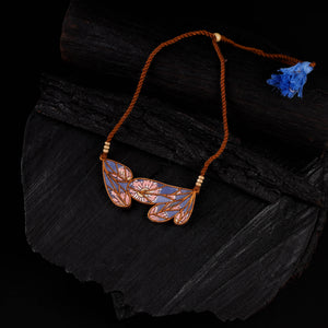 WHE Multicolour Bloom Leaf Motif Repurposed Fabric & Wood Necklace 12