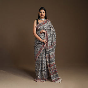 Black Pedana Block Print Cotton Kalamkari Saree