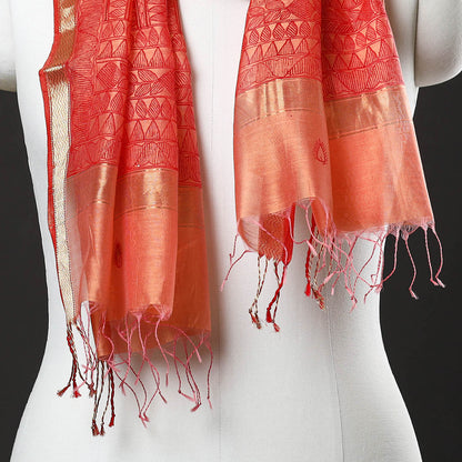 Orange - Madhubani Handpainted Chanderi Silk Handloom Stole 10