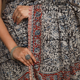 Black Pedana Block Print Cotton Kalamkari Saree