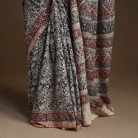 Black Pedana Block Print Cotton Kalamkari Saree