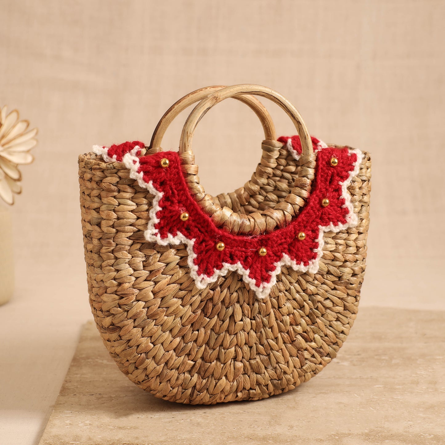 Handcrafted Crochet Work Natural Water Hyacinth Handbag for Women 11