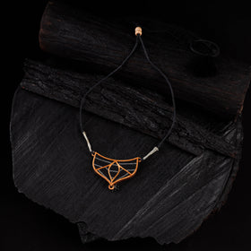 WHE Black Repurposed Line Fabric & Wood Necklace 15