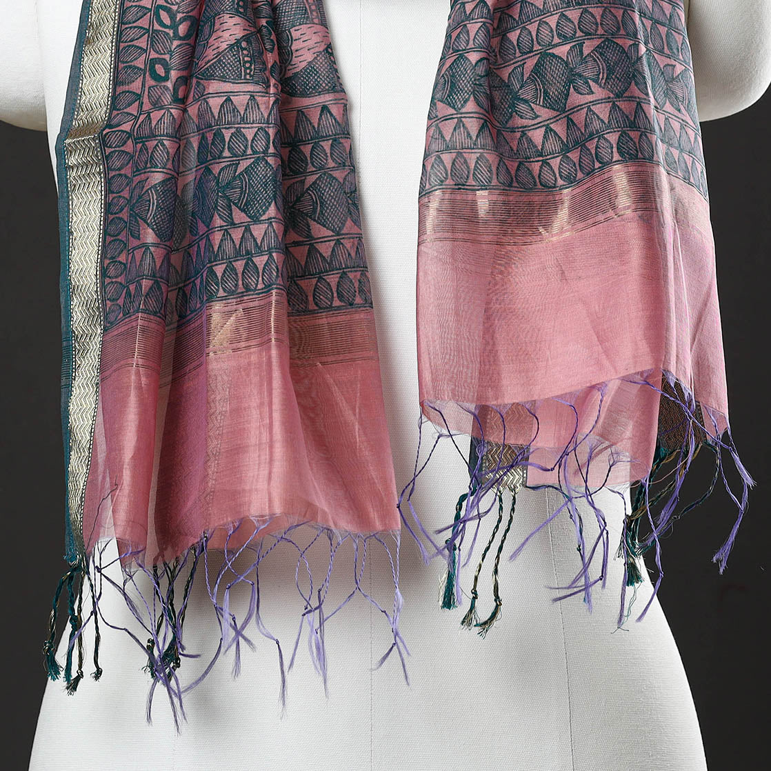 Multicolor - Madhubani Handpainted Chanderi Silk Handloom Stole 15