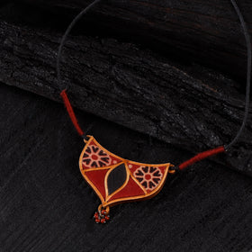 WHE Maroon Repurposed Ajrakh Fabric & Wood Necklace 16