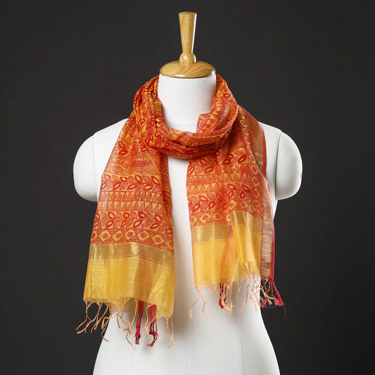 Orange - Madhubani Handpainted Chanderi Silk Handloom Stole 16
