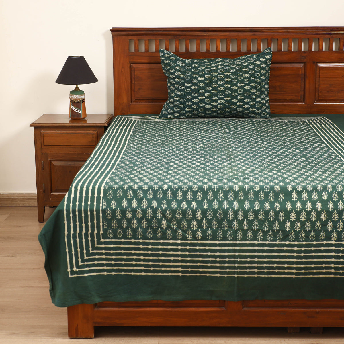 Pipad Hand Block Print Single Bedsheet with 1 Pillow Cover Set (90 x 60 in) 26